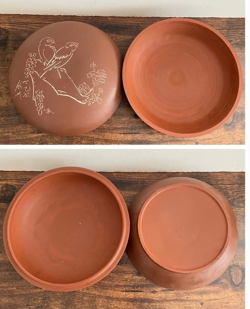 中国欽州窯花鳥紋 朱泥紫砂蓋物 急須 湯呑み5客茶器セット唐物『中国欽州』銘有り