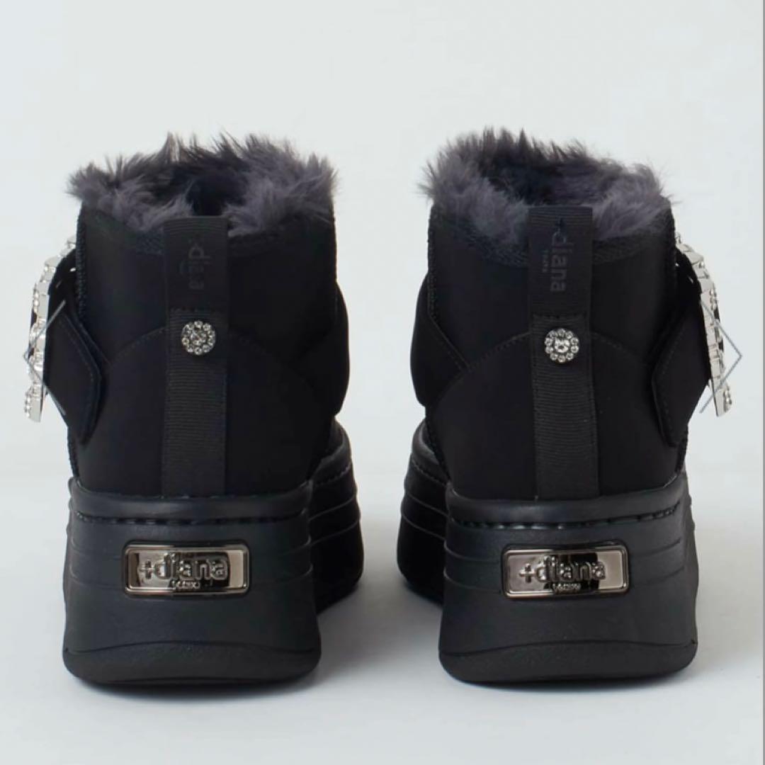 プラスダイアナ　＋diana 【軽量】厚底エコファーブーツ　ブラック　新品