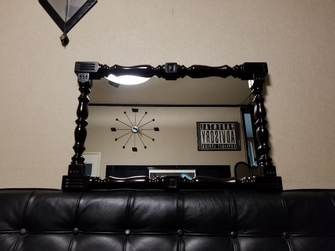 希少　ゴシック　ヴィンテージ　チーク　無垢材　スピンドル　額装　ウォールミラー