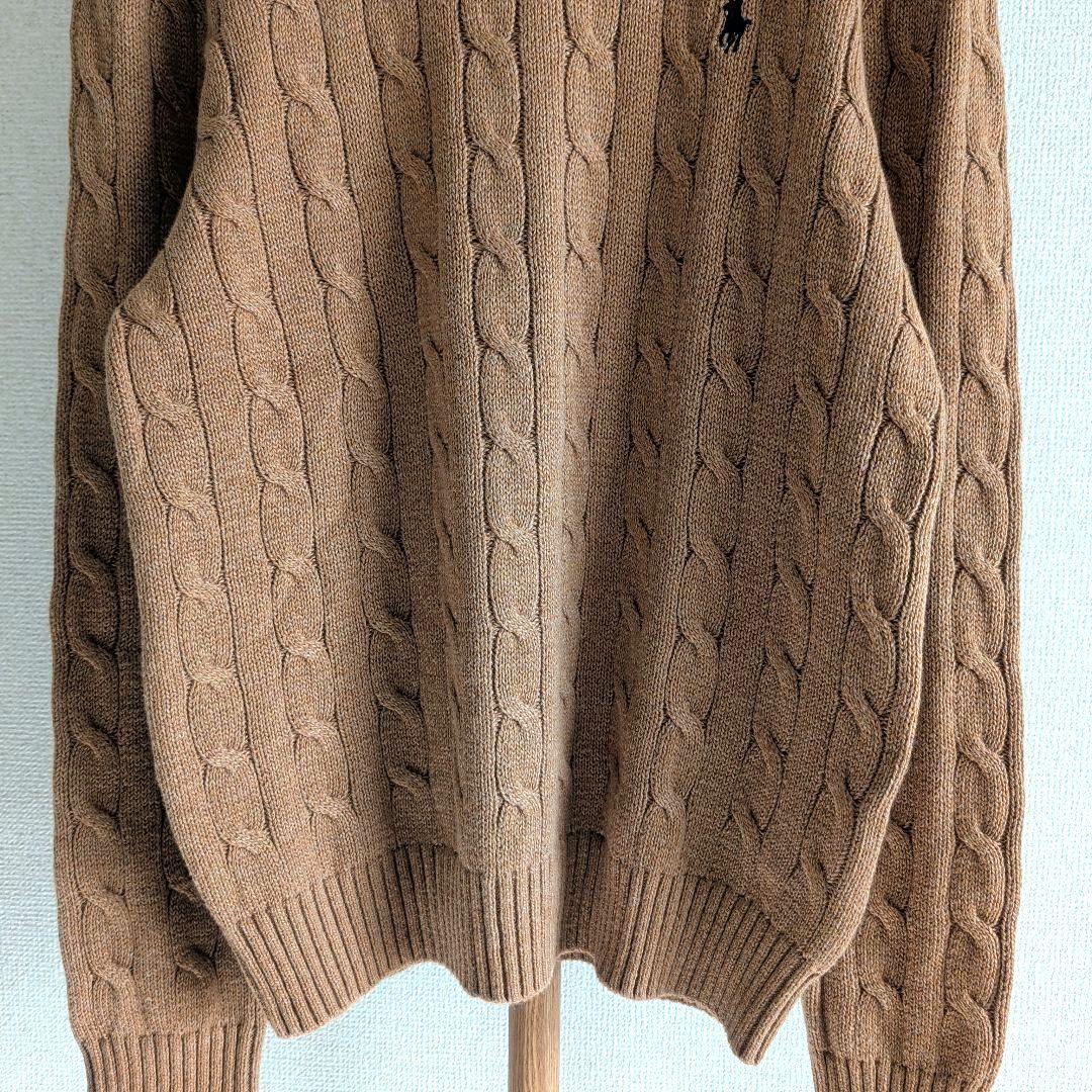 美品 ポロラルフローレン ケーブルニット ネイビーポニー刺繍 綿 ブラウン系 M
