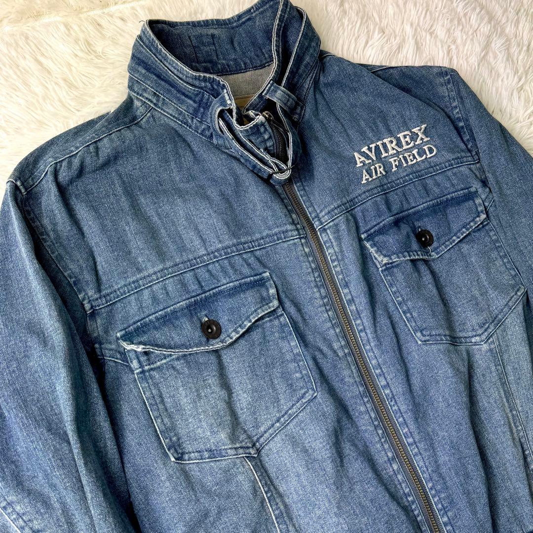 希少✨AVIREX オーバーオール　つなぎ　デニム　ロゴ　刺繍
