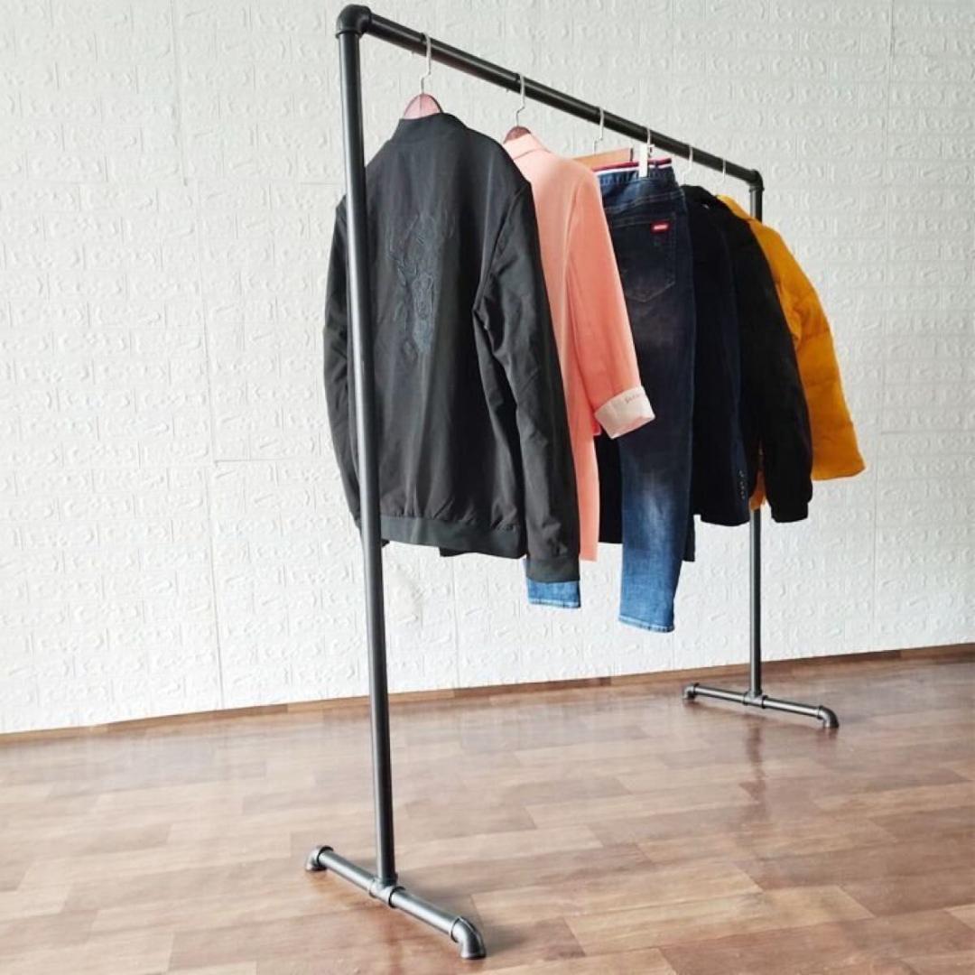 【訳あり③】アイアンハンガーラック ハンガーラック 150×120 ブラック 黒