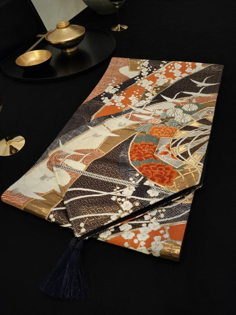 A683★逸品‼️純金箔 24K‼️ひな祭り‼️正絹テーブルランナー2m12cm