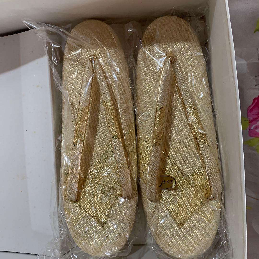 ☆新品Lサイズ 草履 ＆和装バックセット 金色模様 未使用品
