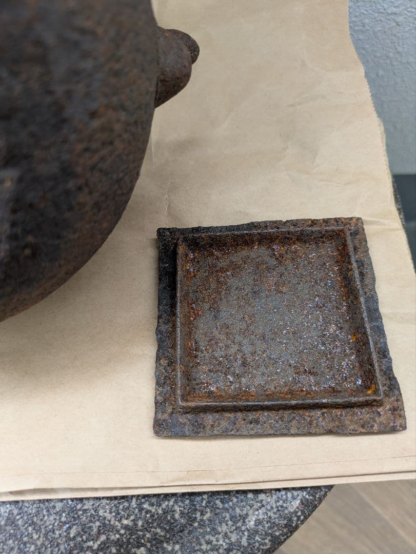 時代物　鉄瓶　四角蓋　円環摘み　検）龍文堂　金龍堂　亀文堂　鉄瓶　茶道具