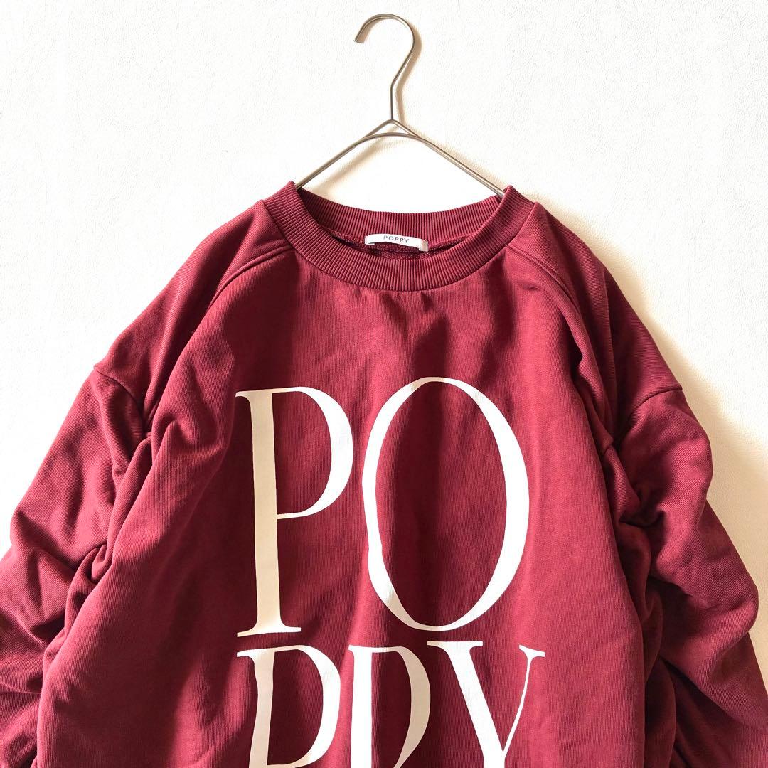 極美品✨POPPY ロゴプリントスウェット　プルオーバー　ギャザースリーブ
