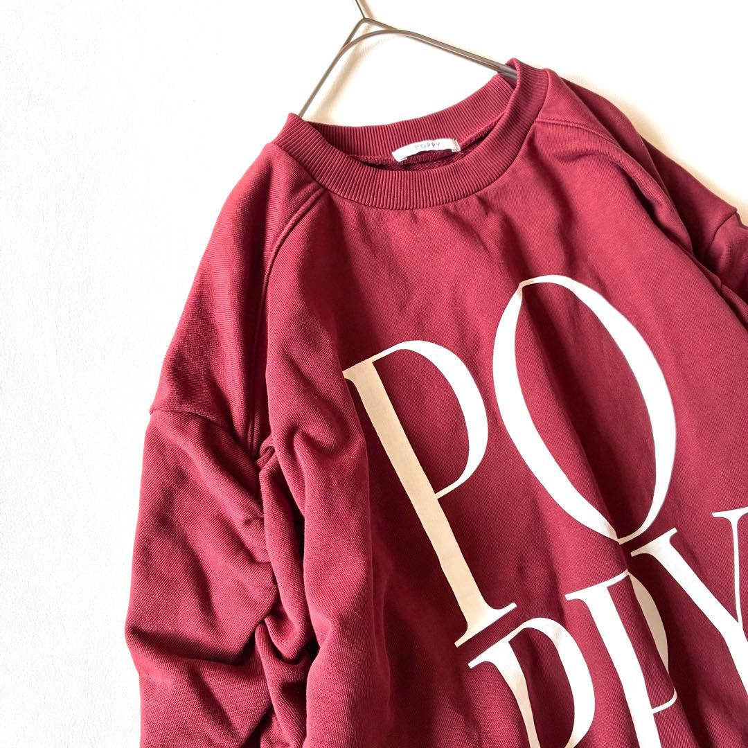 極美品✨POPPY ロゴプリントスウェット　プルオーバー　ギャザースリーブ