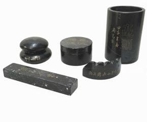 【大理石文房具　諸々5点　筆筒　筆置き　容器　筆記用具　筆入・Ｂ１９】水滴　矢立