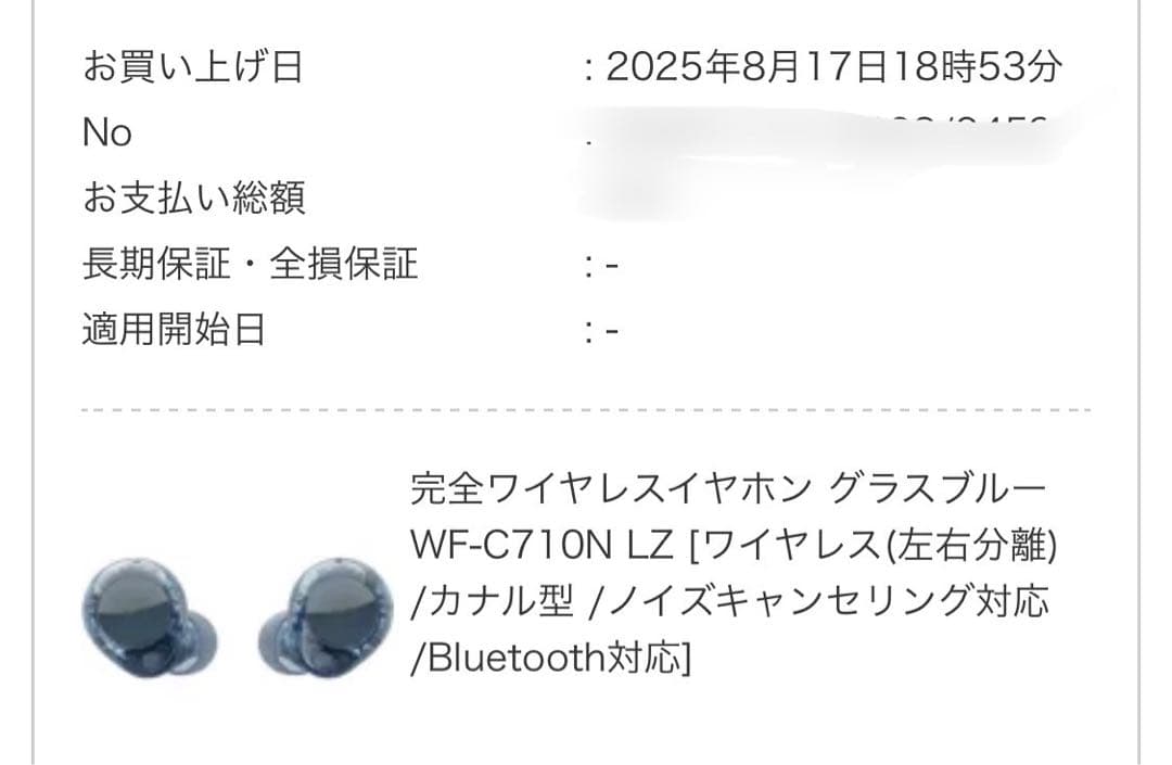 SONY WF-C710N グラスブルー スケルトン 保証付