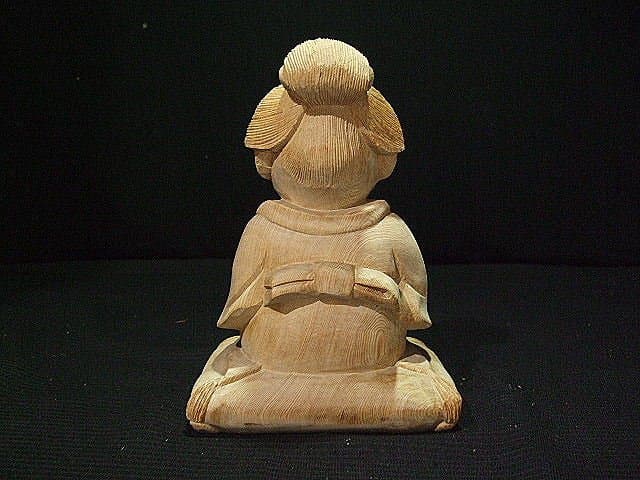 【お福さん】桧　山車、木彫り彫刻　高さ25ｃｍ
