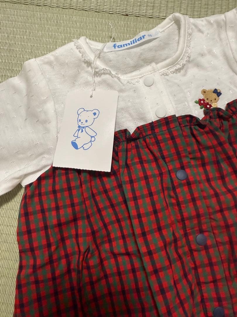 familiar チェック柄ロンパース 赤・白　売約済