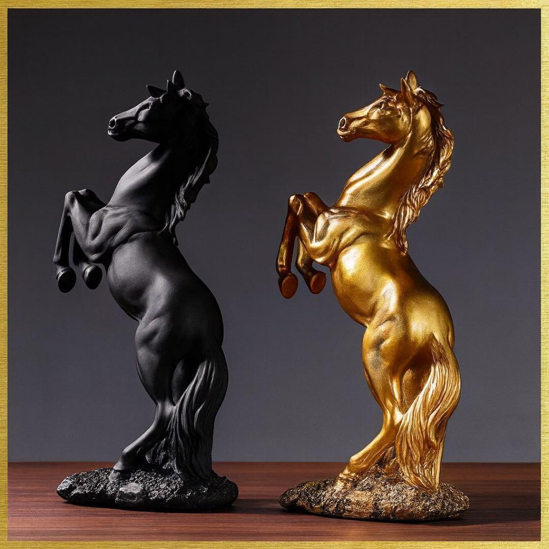 金馬＆黒馬 金運UP 仕事運UP 風水 開運 置物 午年 インテリア オブジェ