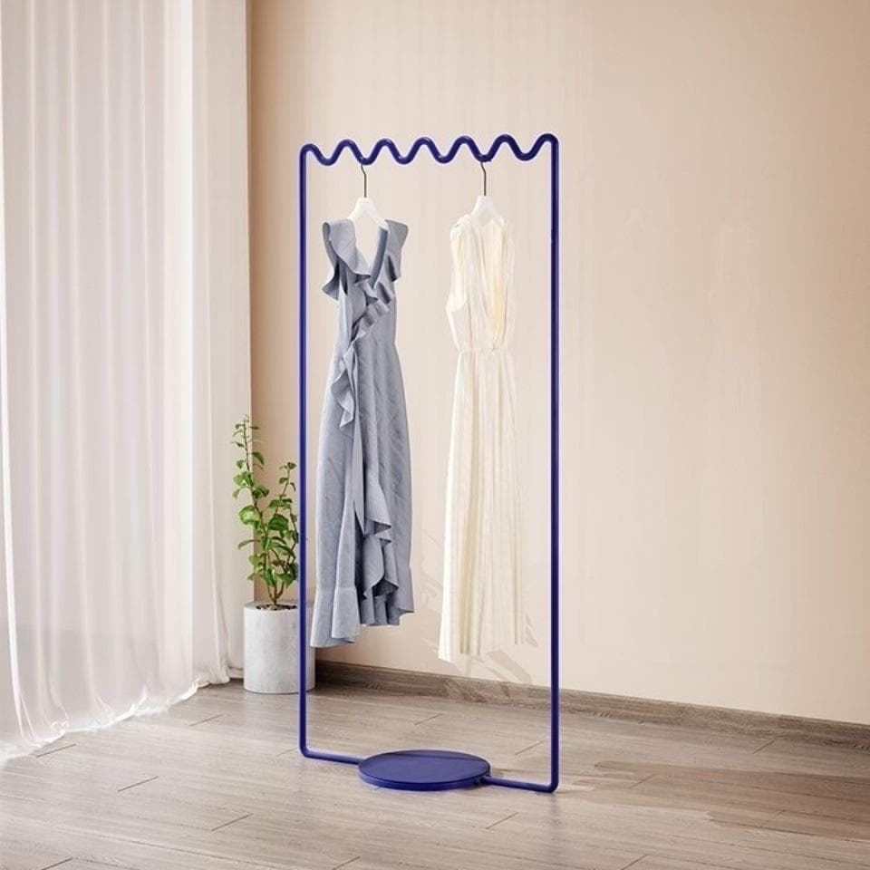新品 北欧風 ウェーブハンガーラック／波型ミニマルデザイン ブルー 青