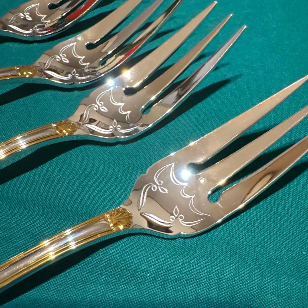 レア★新品 ラッキーウッドフィッシュナイフ・フォーク各4本計8Ｐ高級　日本製