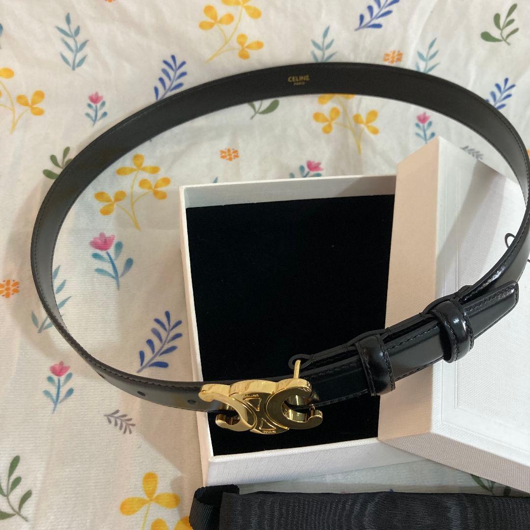 セリーヌ トリオンフ ベルト 85 レザー ブラック ゴールド