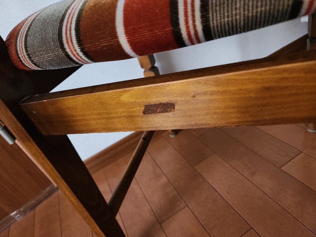 オールドカリモク ベロアストライプ 木製椅子 アームレス ダイニングチェア