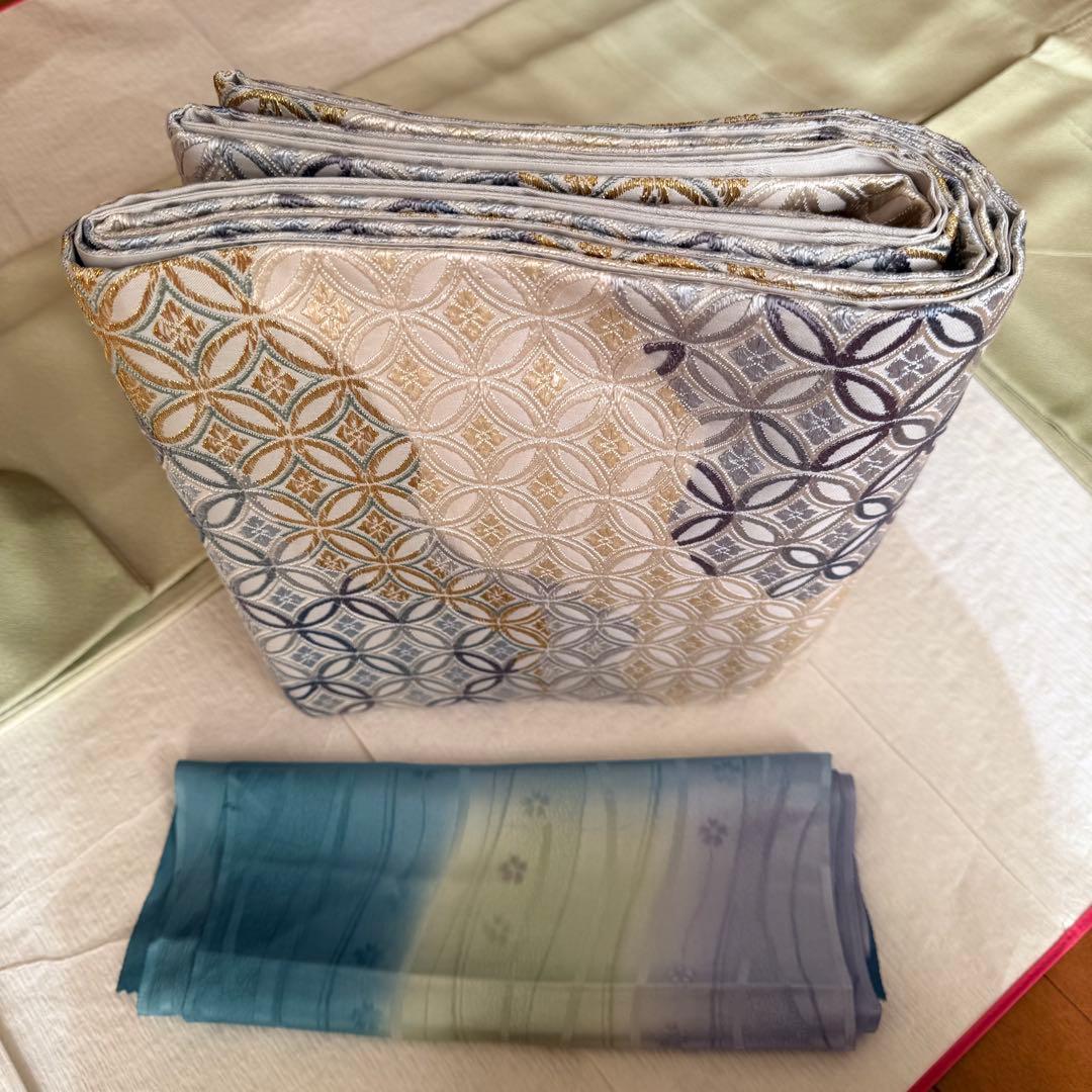 唐織　七宝繋ぎ　フォーマル袋帯　帯揚げセット　卒業式　入学式　結婚式