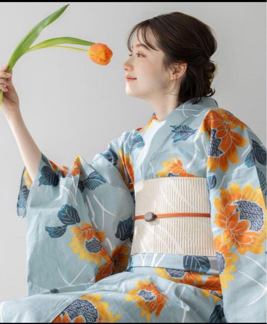 ひまわり柄 浴衣 Sサイズ　帯・下駄セット