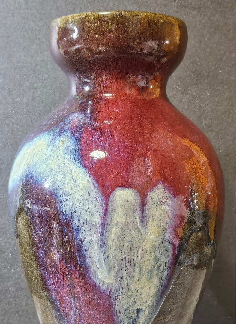 【時代古作品❗】【名品❗】中国古陶磁 明代〜清代頃　 鈞窯　紫紅釉　澱青釉　大瓶