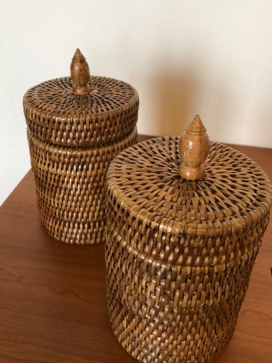 ラタン　ハンドメイド小物入れ　ペア　未使用
