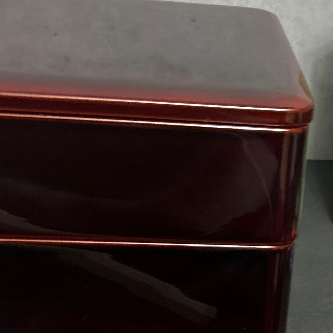 会津塗　三段重　重箱　漆器　溜め塗り6.5寸　内黒