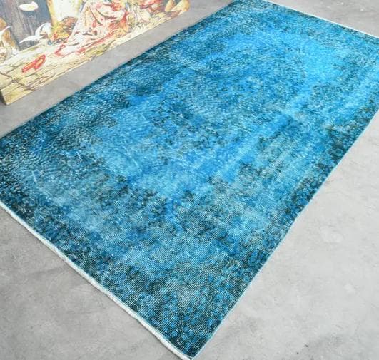 トルコ ヴィンテージラグ A56 ターコイズブルー コバルトブルー オーバーダイ