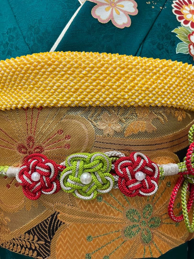 振り袖　フルセット　長襦袢付　成人式　グリーン　金彩加工　刺繍入り　744