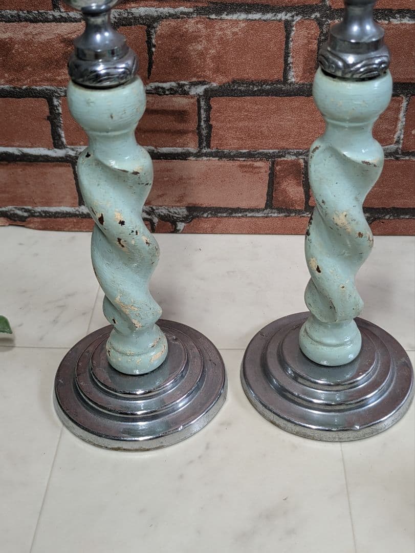 イギリス アンティーク 木製 キャンドルスタンド ペア