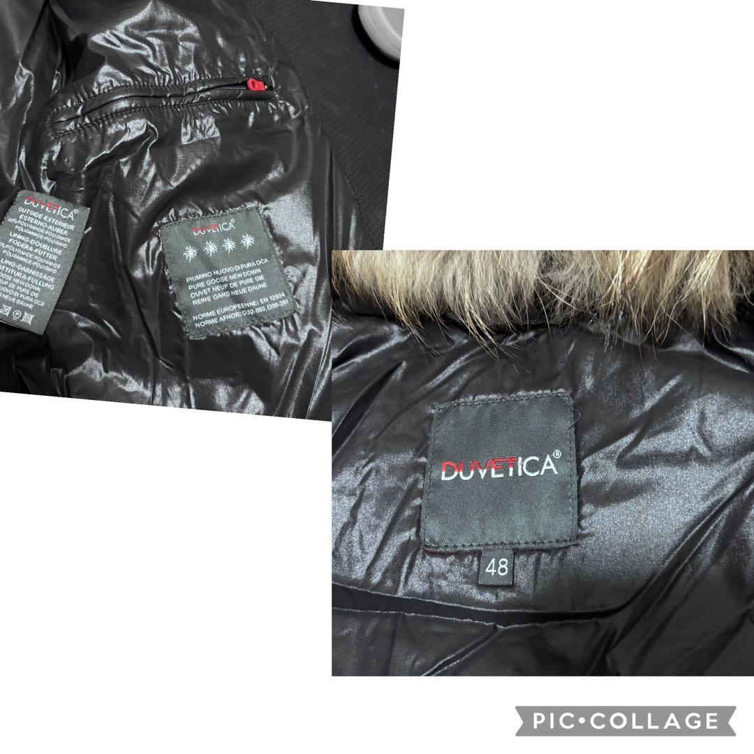 DUVETICA ダウンジャケット 48 ブラック シャイニー ファー付