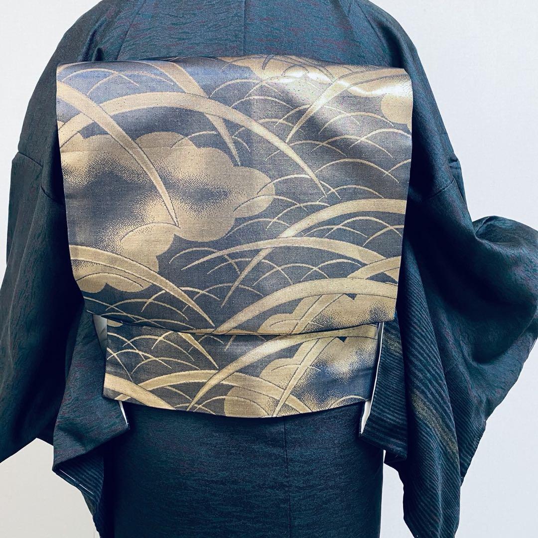 マ　十日町紬系 紬 着物　深色 先染め紬 訪問着　フルセット 普段着　美品　新品