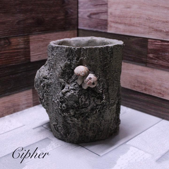 モルタル製　切株　植木鉢　植木鉢カバー　レトロ雑貨　SETO CRAFT　廃盤①