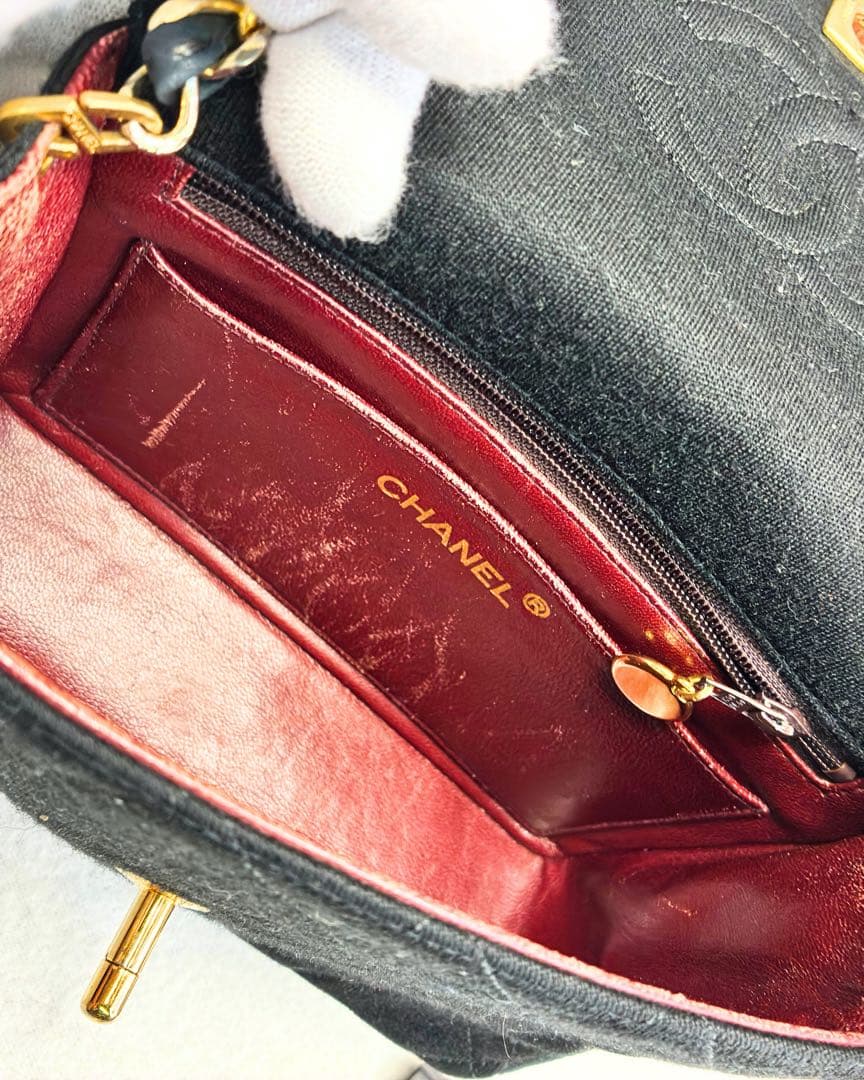 ヴィンテージCHANEL マトラッセ ミニ チェーンバッグ 黒 金具 フルセット