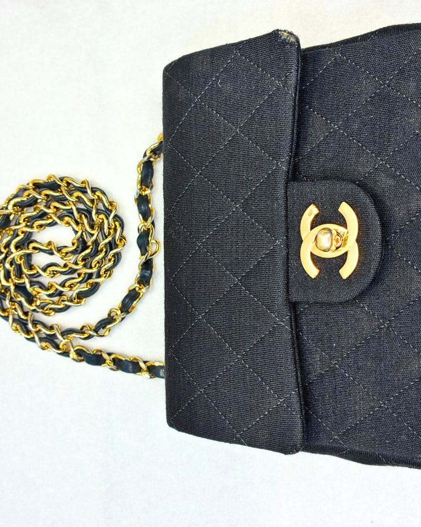 ヴィンテージCHANEL マトラッセ ミニ チェーンバッグ 黒 金具 フルセット