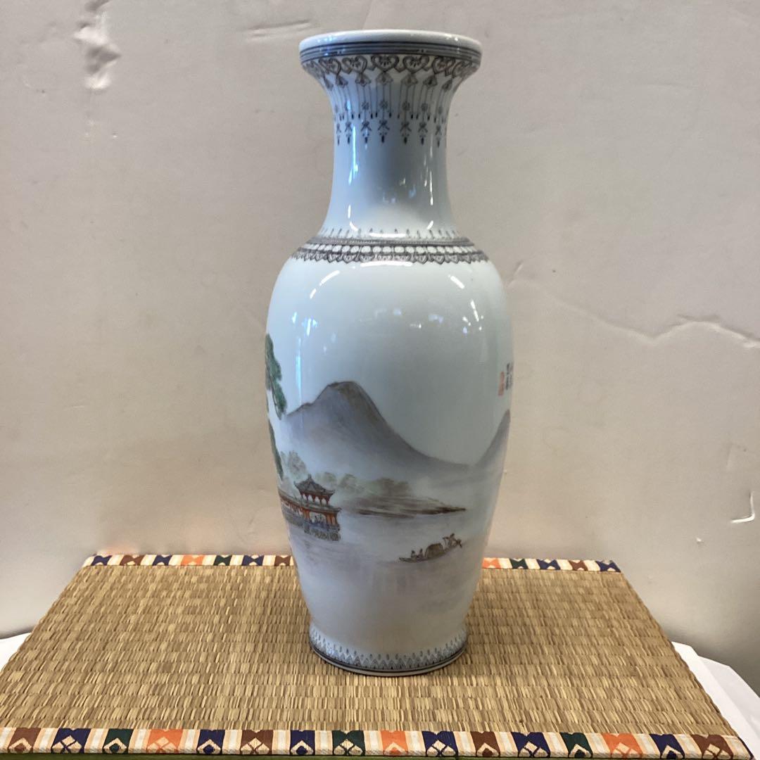 中国山水画 陶器 花瓶 2点セット