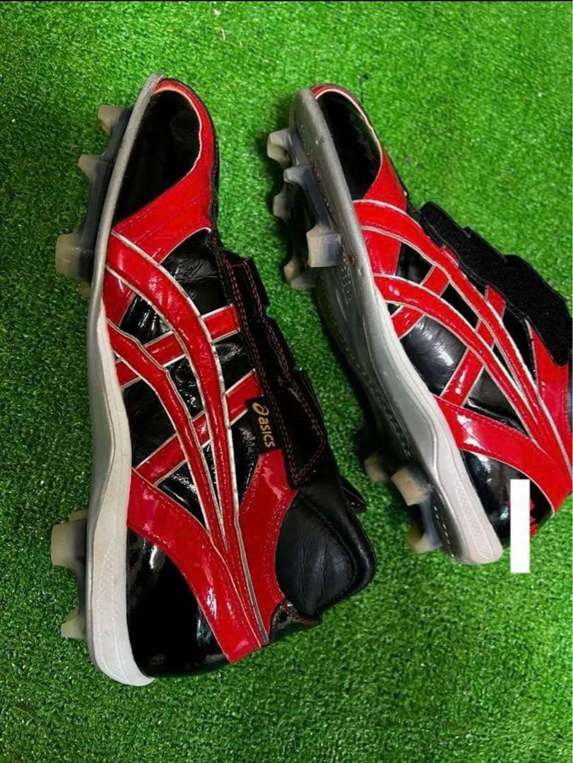 アシックス オーダー スパイク 26cm W 樹脂 ブラック レッド 刺繍 野球