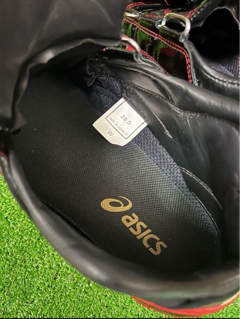 アシックス オーダー スパイク 26cm W 樹脂 ブラック レッド 刺繍 野球