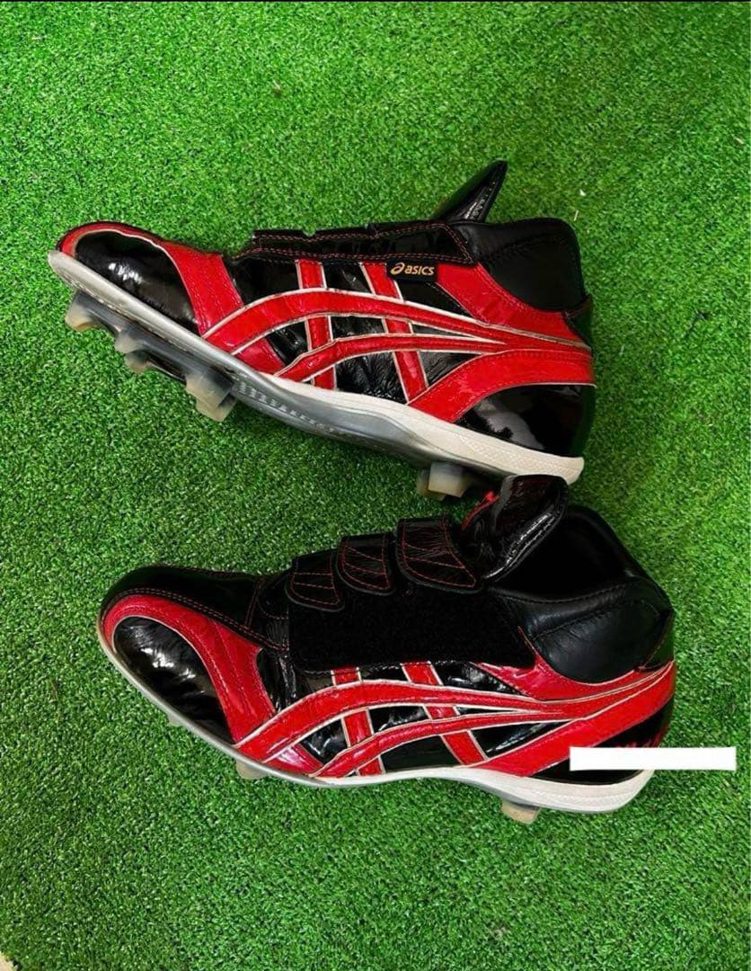アシックス オーダー スパイク 26cm W 樹脂 ブラック レッド 刺繍 野球
