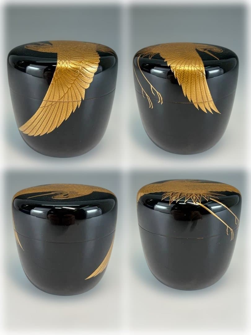 【中古品】平安宗章造　鶴蒔絵大棗（共箱）