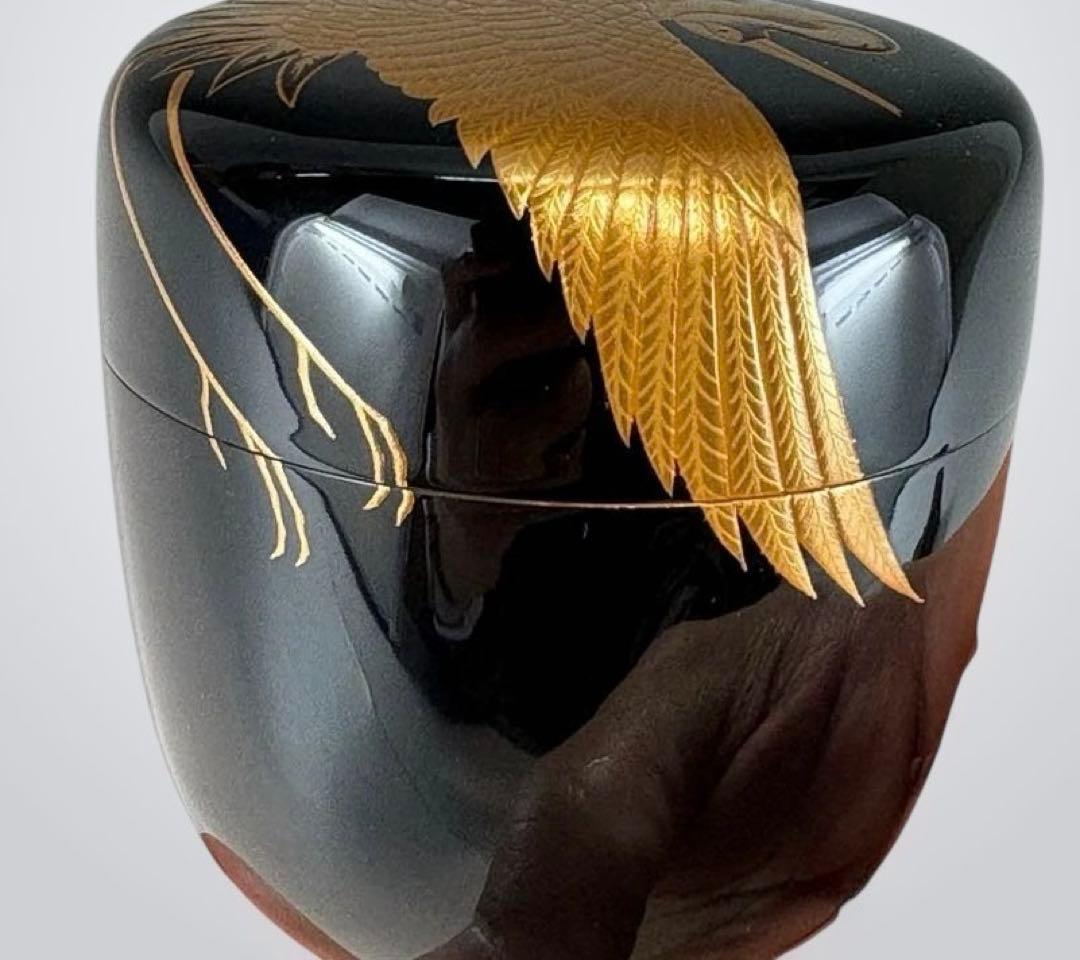 【中古品】平安宗章造　鶴蒔絵大棗（共箱）