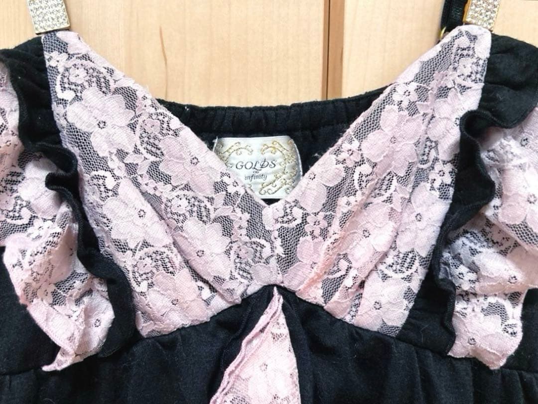 GOLDS♡肩紐ビジュー♡ふりふりラッフルフリル♡レースキャミトップスⅡ♡BK