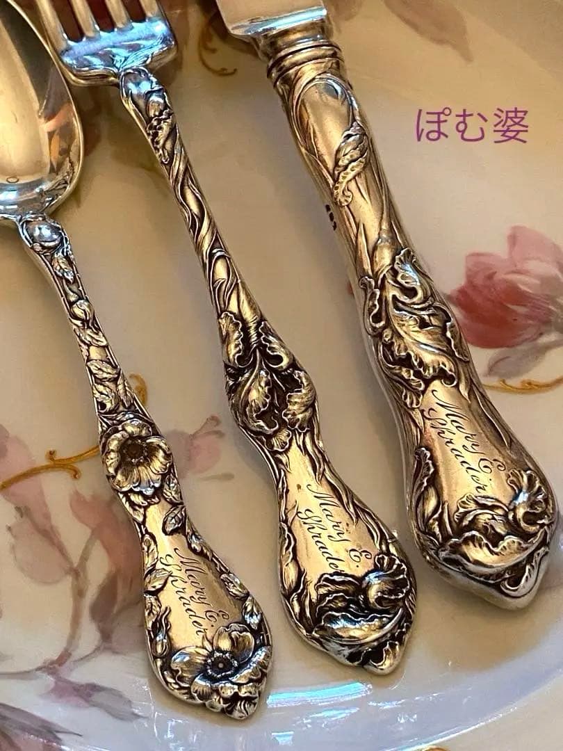 【リード＆バートン】純銀「Les Cinq Fleurs」カトラリー ３本セット