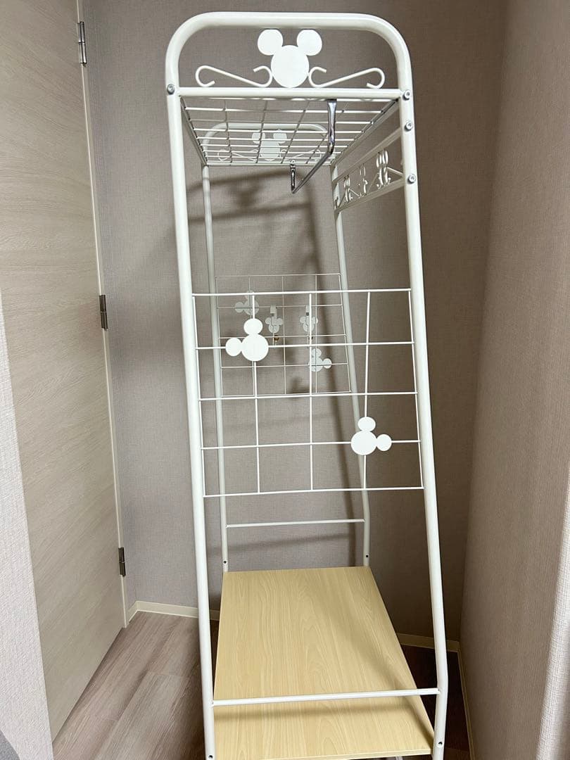ベルメゾン　ディズニー　ミッキーモチーフ　ラック　フック付き　収納　ホワイト