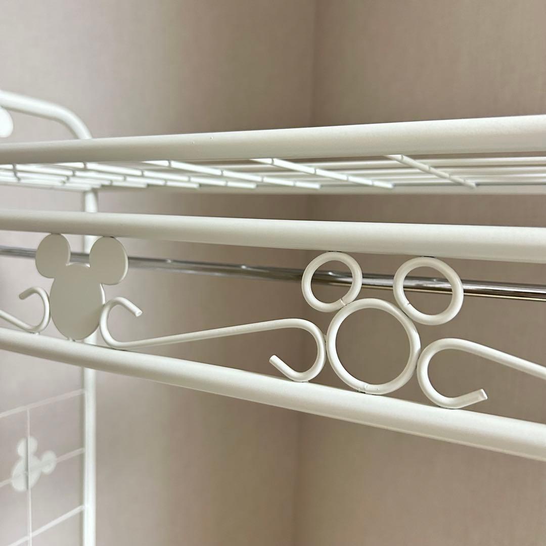 ベルメゾン　ディズニー　ミッキーモチーフ　ラック　フック付き　収納　ホワイト