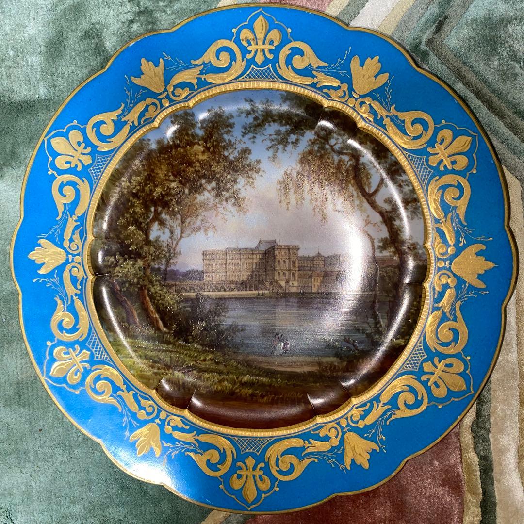 セーブル 風　手書き絵皿　ベルサイユ宮殿　25cm