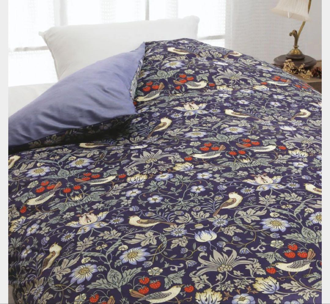 新品ウィリアムモリスあったかカバーいちご泥棒シングル掛けふとんカバーフランネル