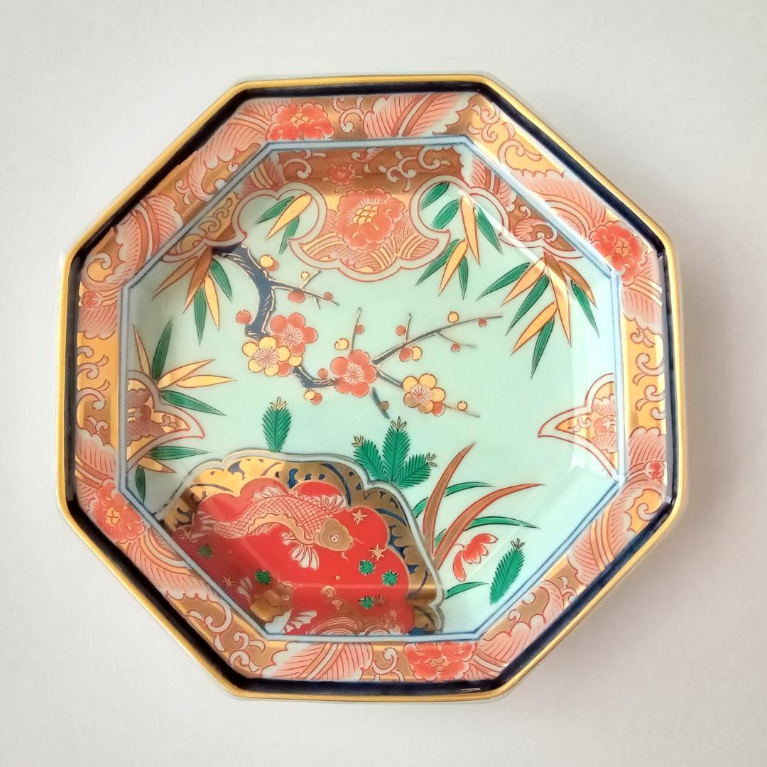 林九郎窯 豪華絢爛金彩松竹梅柄 八角 銘々皿 5客揃
