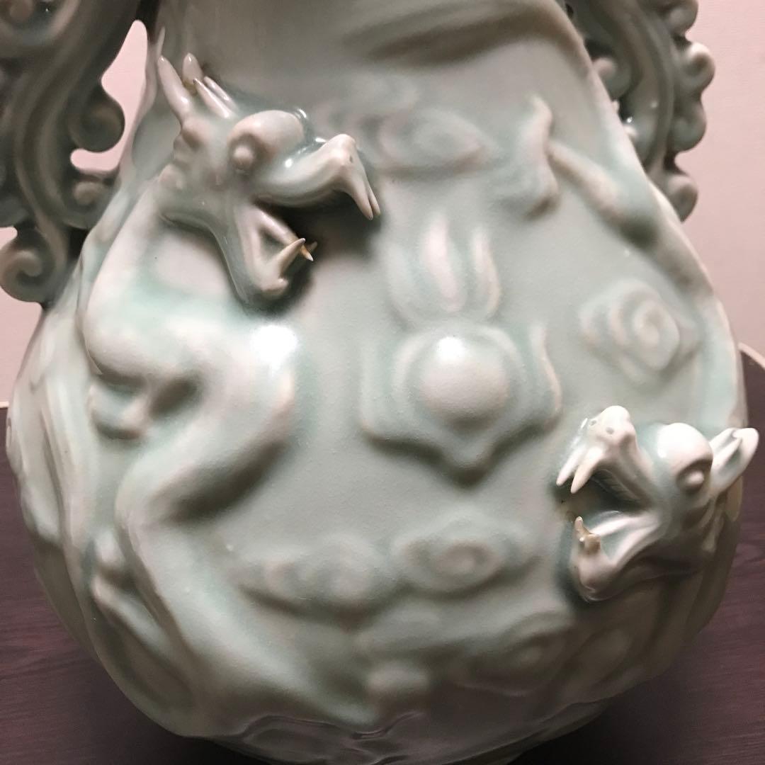 特大　中国花瓶　古美術　青瓷 陽刻龍紋　中国龍泉　龍泉窯 花瓶 美術品 骨董品