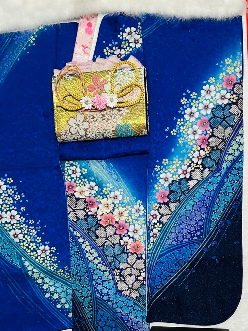 ロイヤルブルーの貴賓溢れるお振袖 25点完全フルセット　未使用