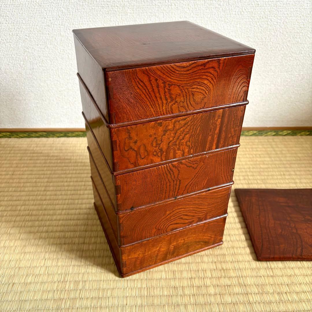 重箱　五段　木製　欅　古民芸　骨董　古美術　アンティーク　大正　昭和　工芸