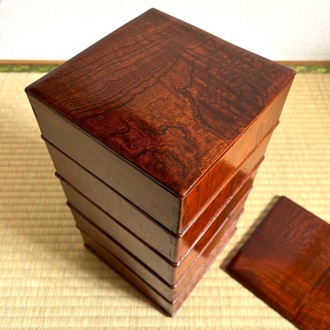 重箱　五段　木製　欅　古民芸　骨董　古美術　アンティーク　大正　昭和　工芸